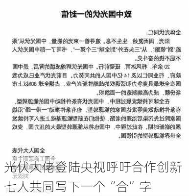 光伏大佬登陆央视呼吁合作创新 七人共同写下一个“合”字-第3张图片-苏希特新能源