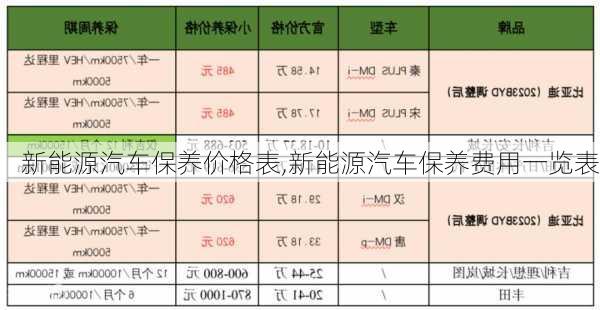 新能源汽车保养价格表,新能源汽车保养费用一览表-第1张图片-苏希特新能源