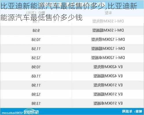 比亚迪新能源汽车最低售价多少,比亚迪新能源汽车最低售价多少钱