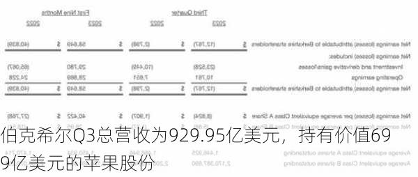 伯克希尔Q3总营收为929.95亿美元，持有价值699亿美元的苹果股份-第2张图片-苏希特新能源