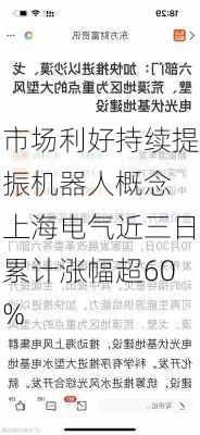 市场利好持续提振机器人概念 上海电气近三日累计涨幅超60%