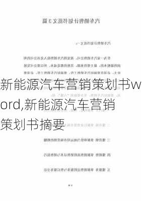 新能源汽车营销策划书word,新能源汽车营销策划书摘要