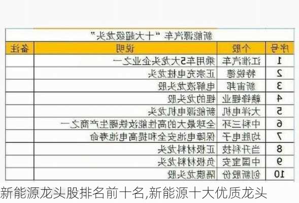 新能源龙头股排名前十名,新能源十大优质龙头-第1张图片-苏希特新能源