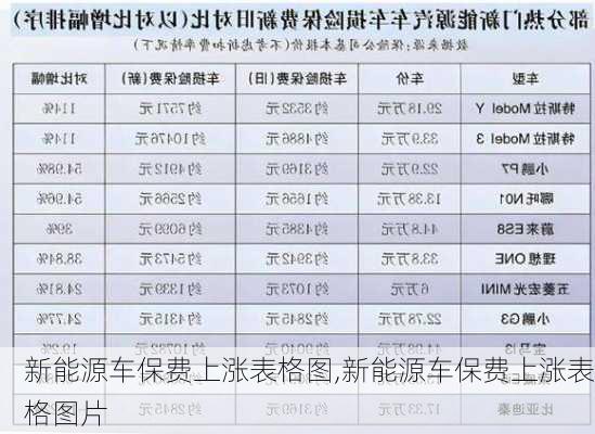 新能源车保费上涨表格图,新能源车保费上涨表格图片