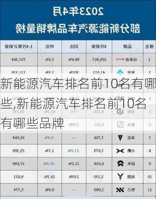 新能源汽车排名前10名有哪些,新能源汽车排名前10名有哪些品牌